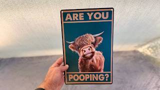 CrazySign Vintage Highland Cow Tin Sign Review | Humorous Bathroom Wall Decor