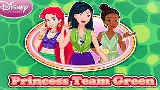 Dress up the princess team green, with ariel, mulan and tiana, all
three inspired in a greenish look that counts long dresses jewels.
they know ...