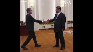美国国务卿布林肯与中国国家主席习近平在人民大会堂会面