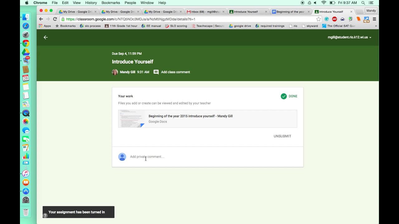 Assignment Turned In How to turn in an assignment on the Google Classroom - YouTube