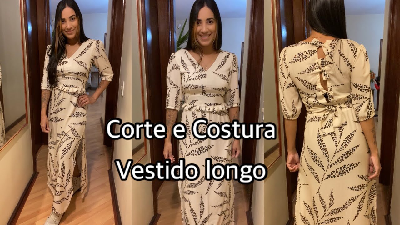 Vestido Longo de viscose com manga bufante. Aulão de Costura sem molde para iniciantes. DIY