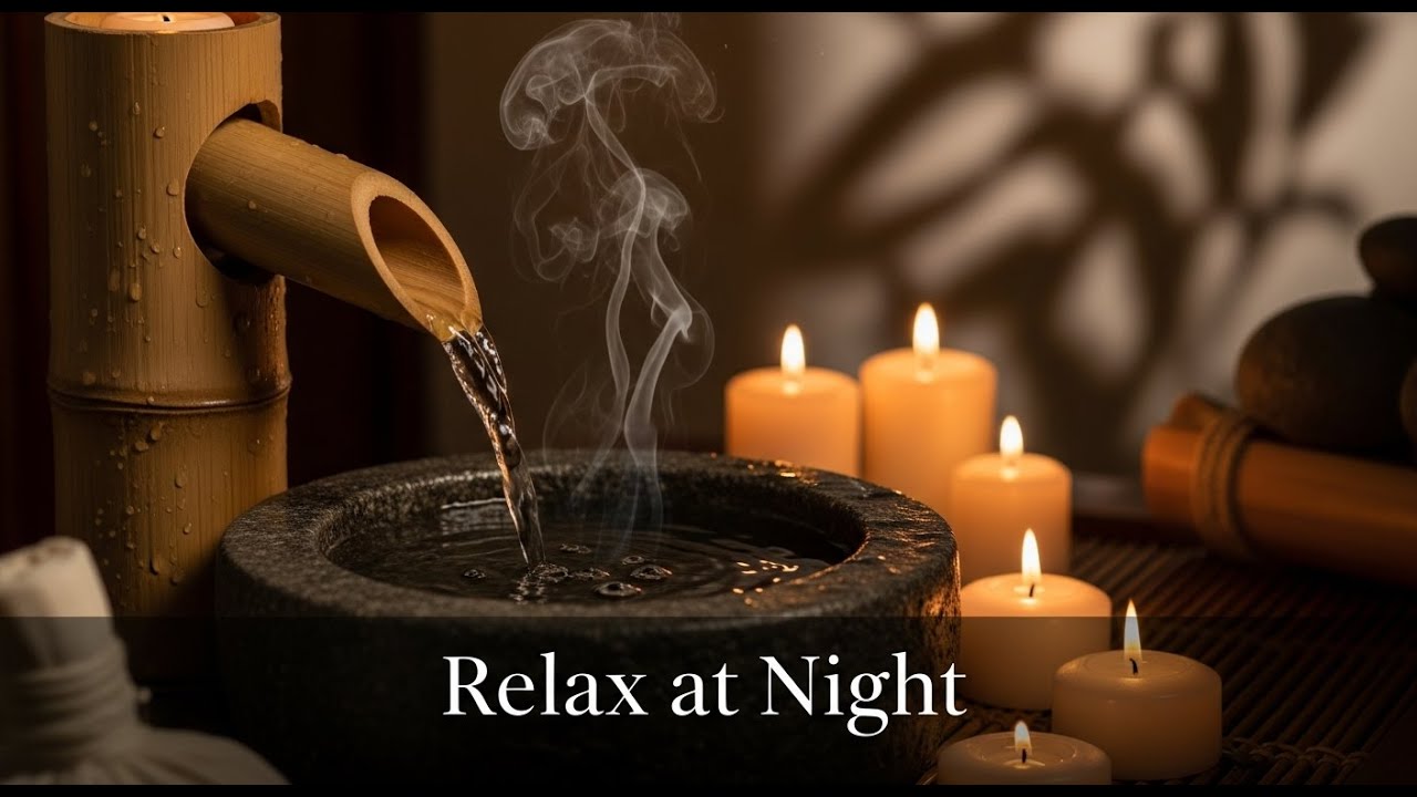 Peaceful Zen Morning Calm Bamboo Fountain and Candle Glow for Healing Meditation Sleep Serenity