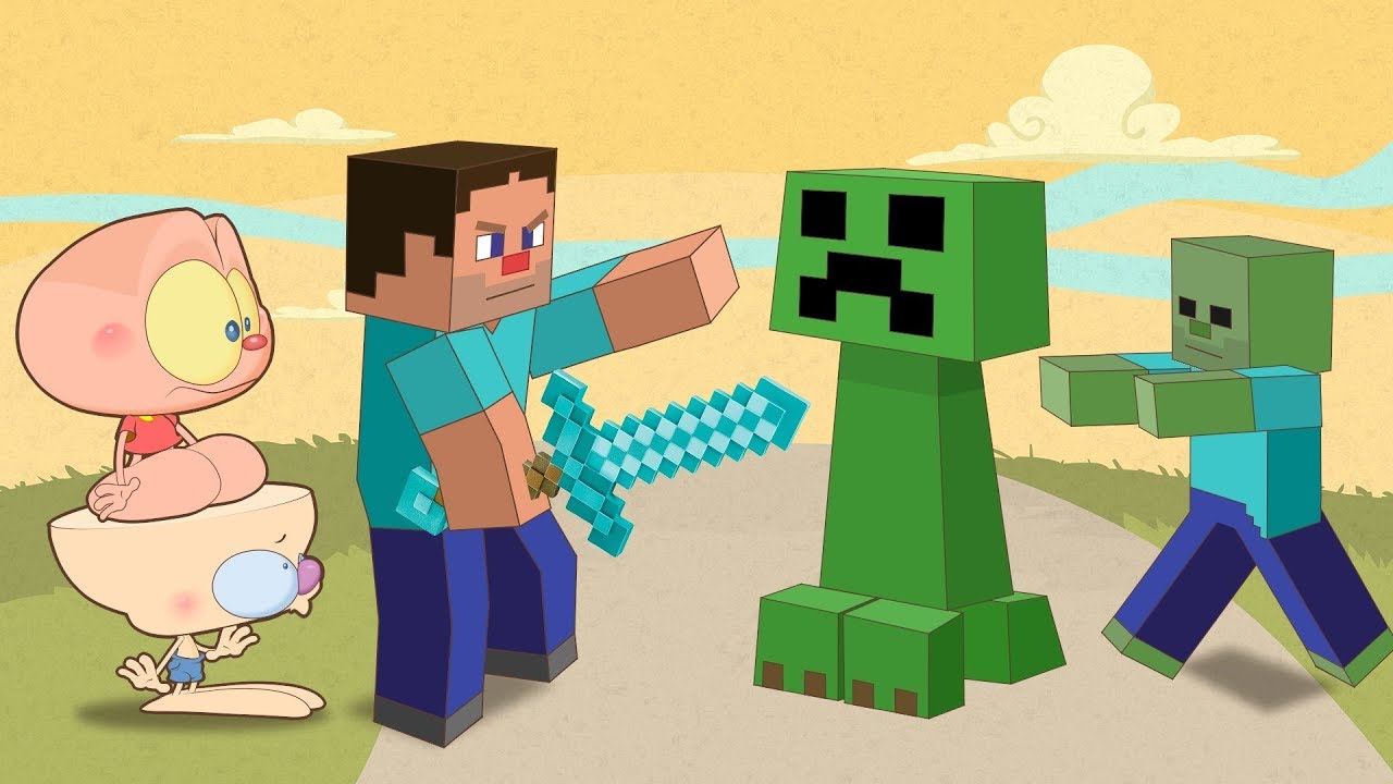 Mongo e Drongo conhecem Steve de Minecraft - desenho animado infantil 