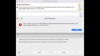 How to fix 'Can't connect to any URI: https://github.com/*/Github.git - not authorized' error.