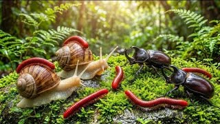 The Amazing World‼️A Peaceful Moment in a Millipede, Snail, and Rhino Beetle Meeting #rareencounters Guide