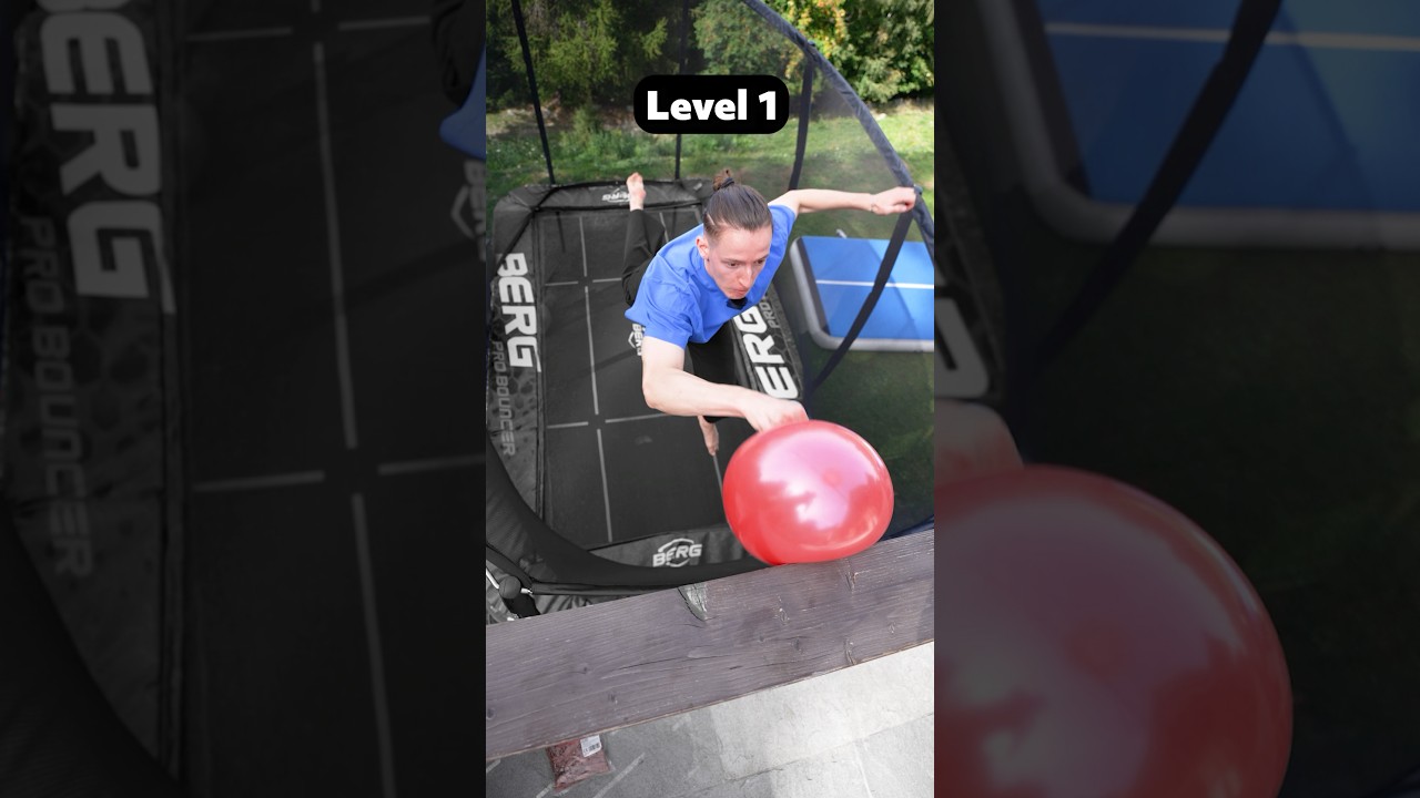 Wer den Ballon zerstört, gewinnt!🎈#backflip #trampolin #parkour