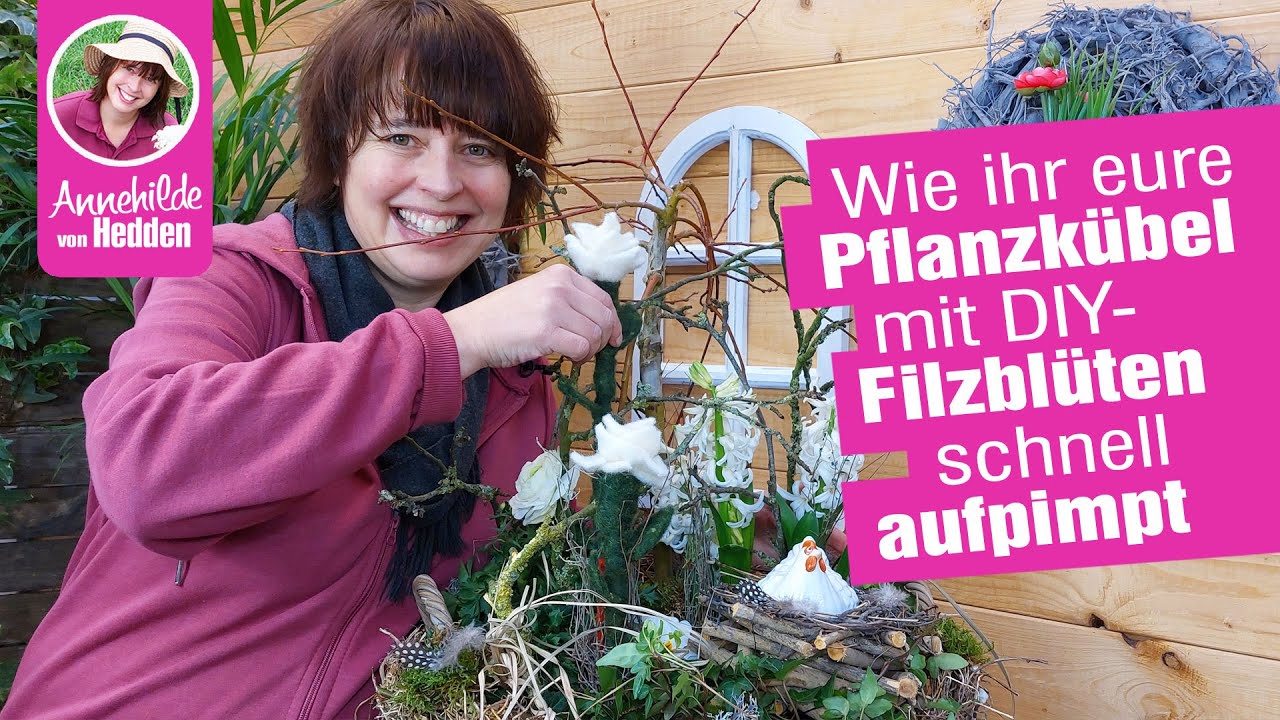 Blumenkübel für den Frühling aufpimpen. Dekoblumen im Pflanzkübel DIY