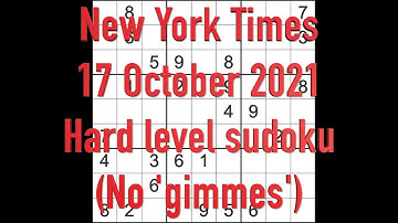 Sudoku solution – New York Times sudoku 17 October 2021 Hard level