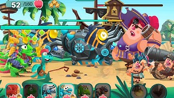 Robo Tricer and Para The Healer vs All Pirate Island Enemies - Dino Bash 2 Travel Through Time