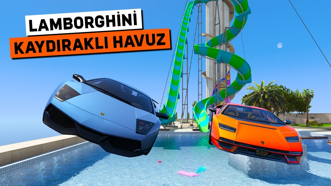 🌟 Lamborghini Ailesi Arabalar Kaydıraklı Havuz Parkurunda 🌟 GTA 5