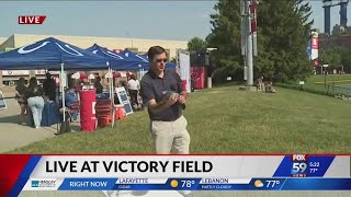Dan Spehler Tries Out Cornhole At Victory Field Tailgate