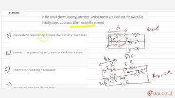 In the circuit shown, battery, ammeter , and voltmeter are ideal and the switch S is initially c...