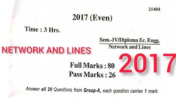 NETWORK AND LINES ||PREVIOUS YEAR QUESTIONS (2017)||SBTE BIHAR||ELECTRONICS ENGINEERING (4th Sem)
