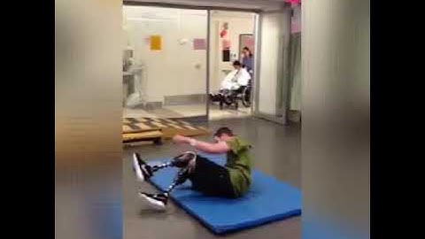 Triple amputee demonstrates how to get up from floor | above & below knee amputee at stairs