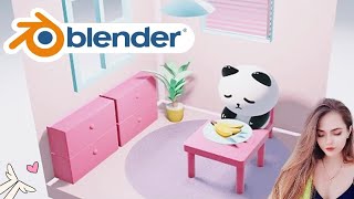 Blender 3D REAL TIME kawaii room with cute Panda real sound tutorial