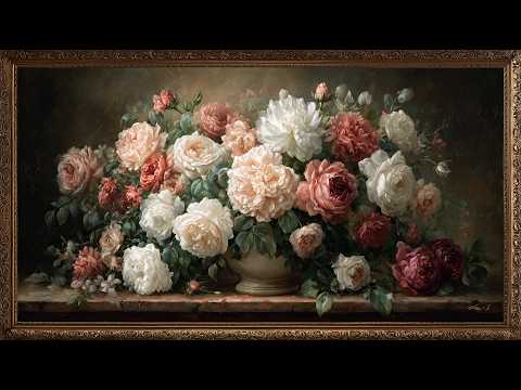 Screen Saver for TV 🌸 Elegant Floral Painting | 11 Hours Living Art Canvas | Vintage Rose Bouquet