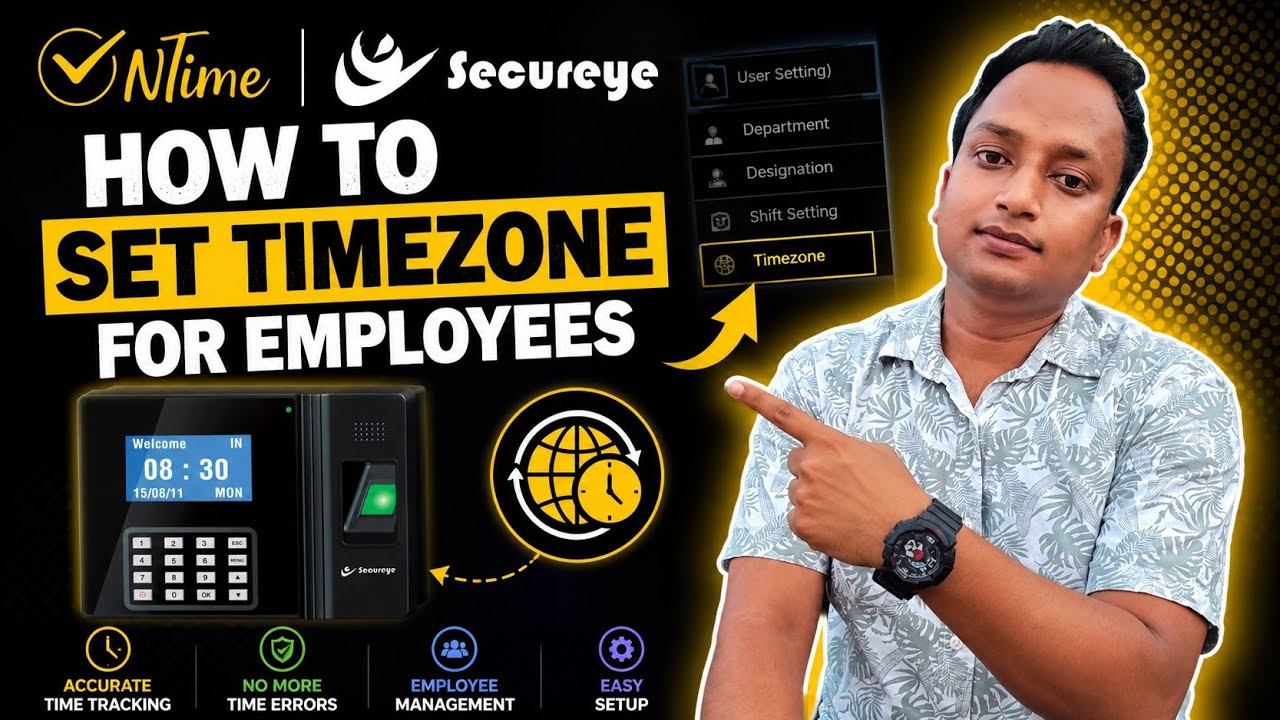 How To Set TimeZone For Employees In Secureye biometric S-B100CB - YouTube