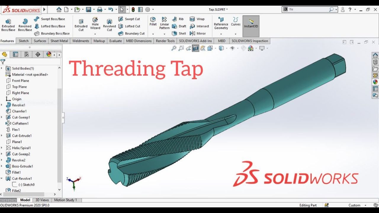 Threading Tap design in Solidworks Solidworks Tutorial /Hand