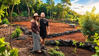 Building Our Tiny Off-Grid House Foundation by Hand on a Volcanic Island
