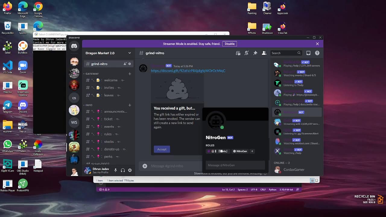Discord Nitro generator bot #coding #trending #live - YouTube