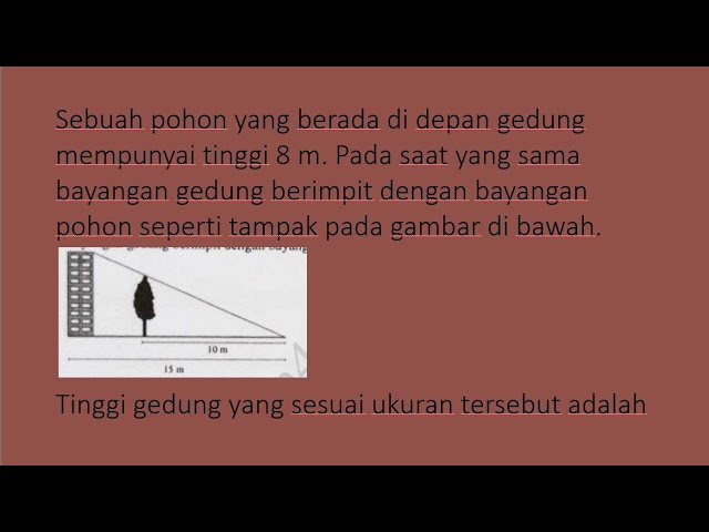 sebuah pohon yang berada di depan gedung mempunyai tinggi 8 m. pada saat yang sama bayangan gedung class=