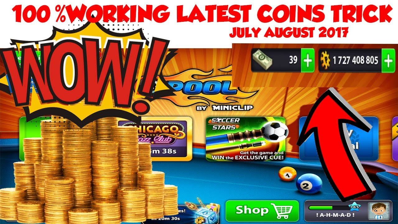 100% Working Coins Trick 2017 !! 8 Ball Pool - 