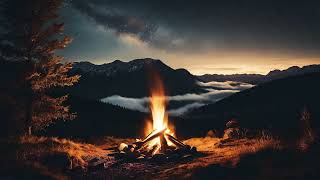 Nighttime Tranquility: Relaxing Music with Campfire in the Mountains