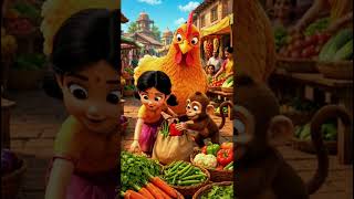 Little Girl Rides a Giant Chicken to the Market! 🥕🐔 #cuteanimals #youtubeshorts #3danimation