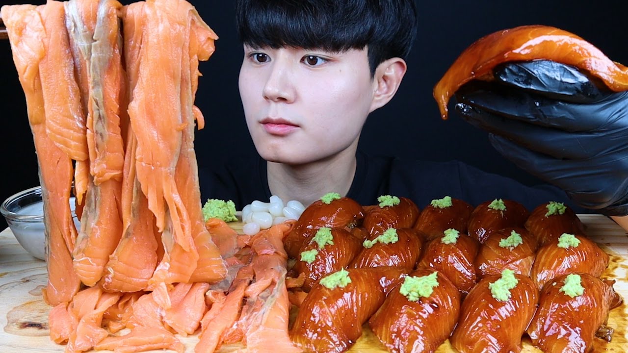 연어국수+대왕연어초밥 먹방ASMR Salmon Noodles&Salmon Sushi mukbang サーモンヌードルサーモン寿司 ซูชิปลาแซลมอน eating sounds