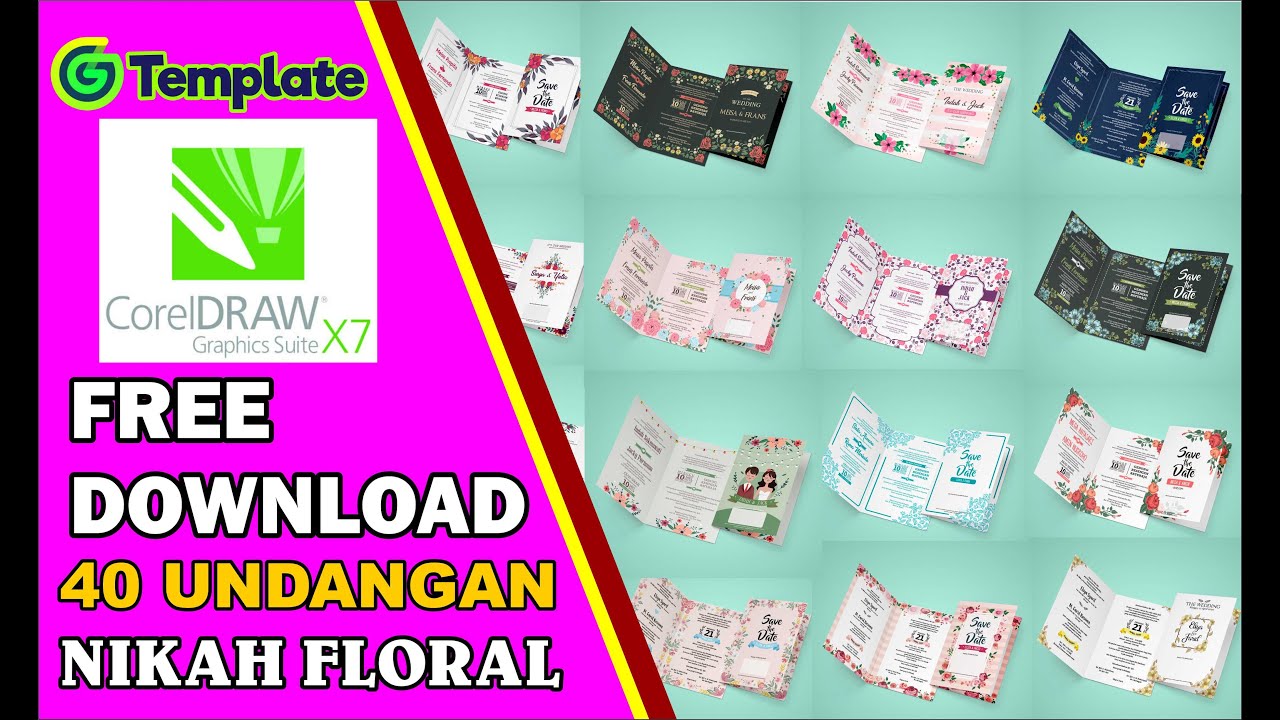 50+ Template desain undangan pernikahan Floral CDR gratis