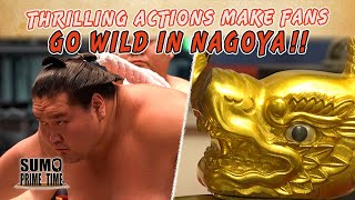 TOP FLIGHT SUMO ENTHRALLING NAGOYA SPECTATORS!!