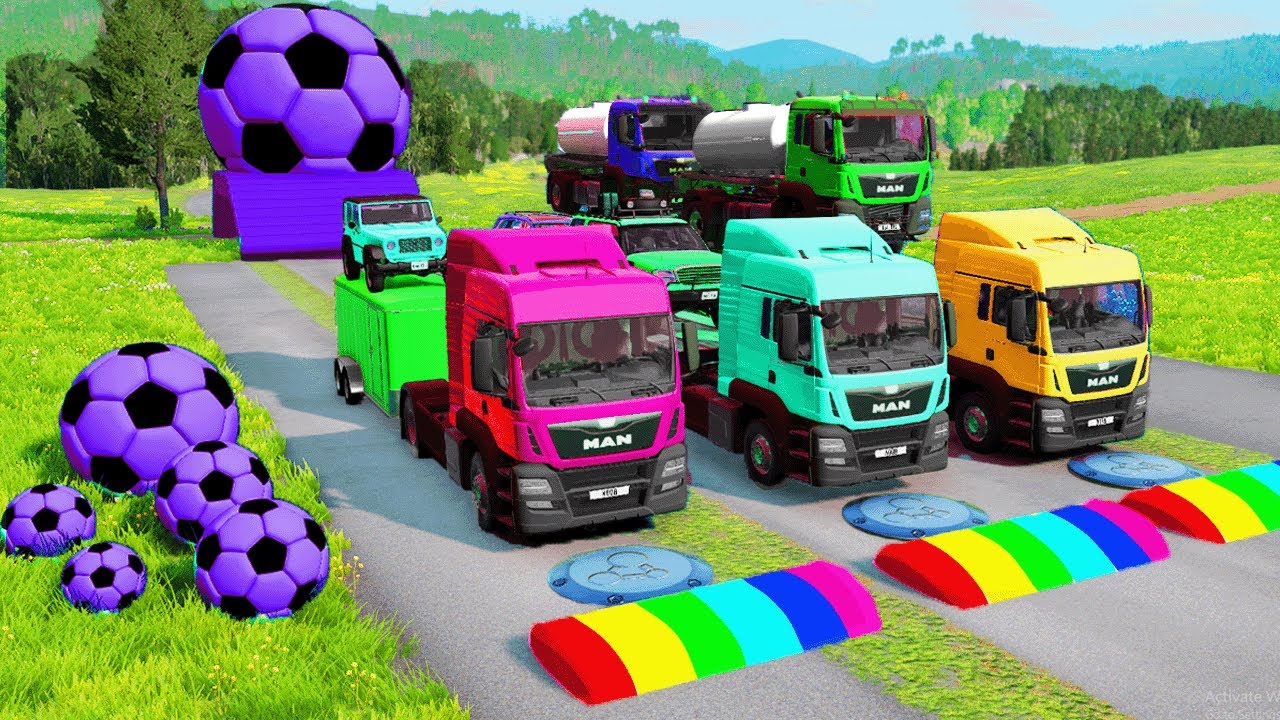 Flatbed Truck McQueen | Перевозка на грузовике — Выбоина против машины №33 | Геймплей BeamNG.drive
