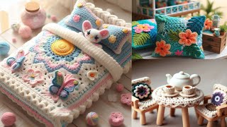 Crochet Bad Sheet And Cushion Covers For Doll's House (Sharing Ideas) // #Minibadsheet #Crochetando