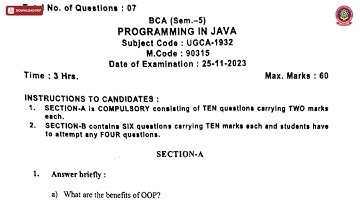 BCA 5TH SEM PROGRAMMING IN JAVA NOV 2023 | PTU