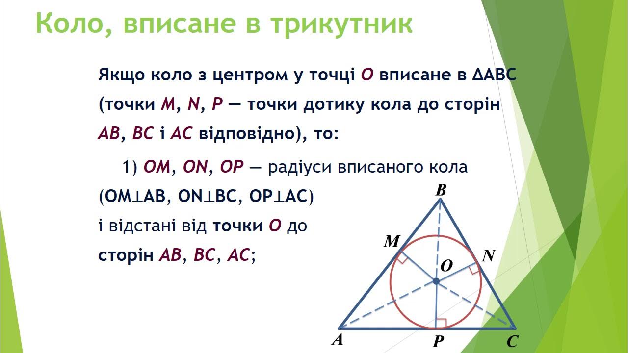 Коло вписане. Коло вписане в трикутник. Коло вписане в трикутник 7 клас. Вписане та описане коло.