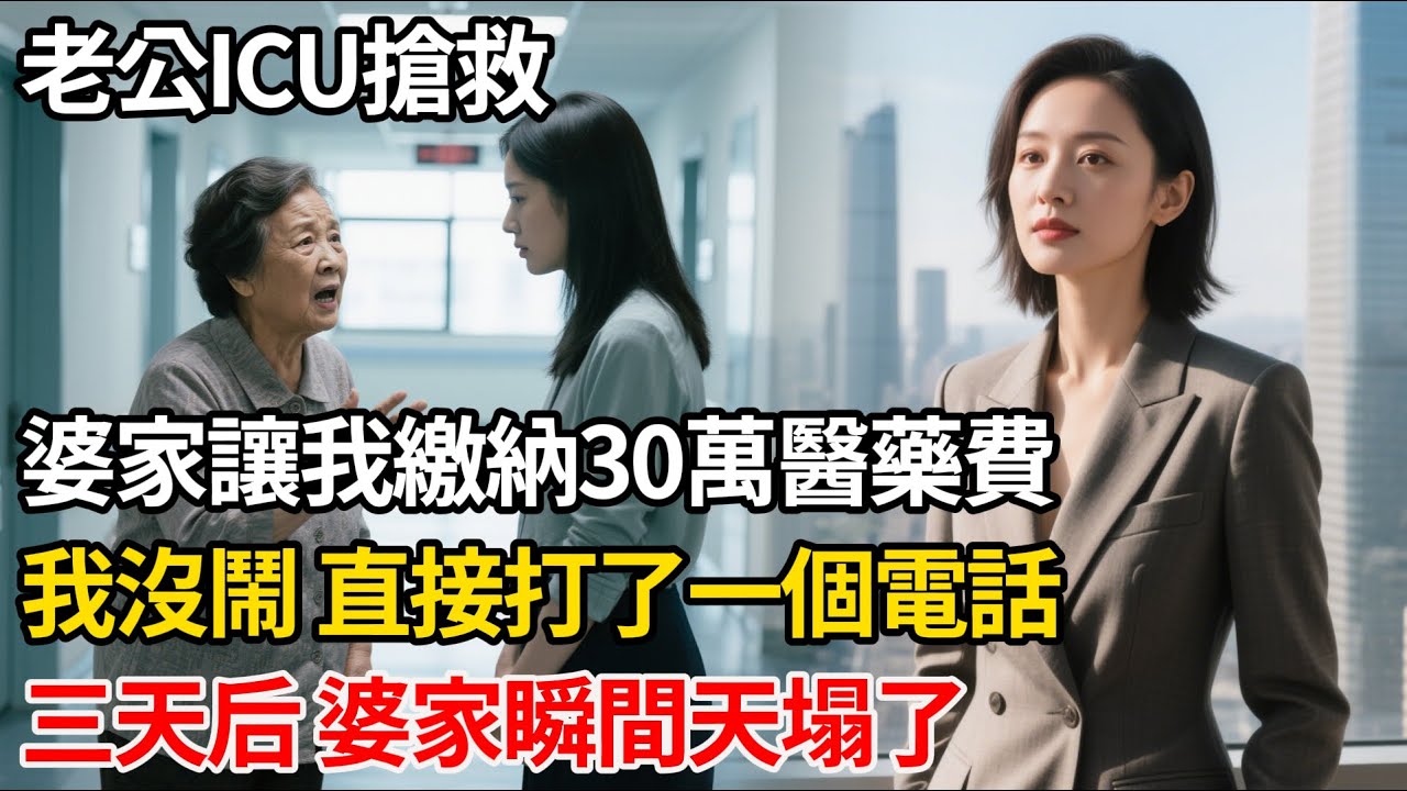 老公ICU搶救，婆家讓我繳納30萬醫藥費，我沒鬧，直接打了一個電話，三天后，婆家瞬間天塌了！#老年#人生故事#情感