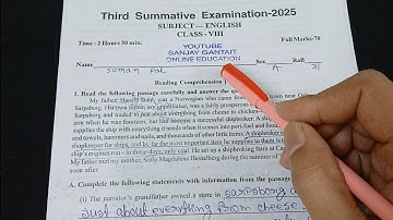 Class 8 English 3rd Unit Test Question Paper 2025 // Class 8 Final Exam Question paper 2025 English