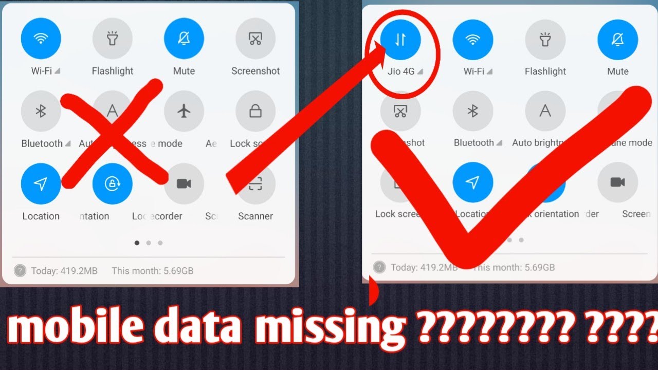 mobile data missing from notification panel | mobile data button not ...