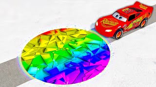 Mega Rainbow Holographic Pit Vs McQueen and Pixar cars! BeamNG. drive!