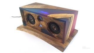 Handmade Wooden Bluetooth Speaker from walnut wood with epoxy resin. Speaker can be a perfect gift.