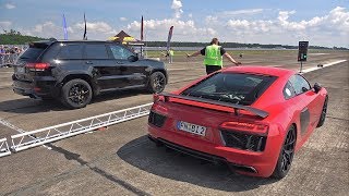 707HP Jeep Trackhawk vs Audi R8 V10 Plus with Akrapovic Exhaust