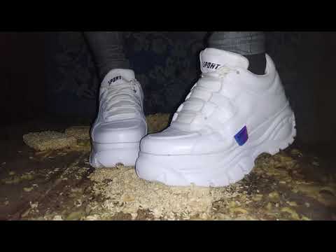 platform sneakers in crushed chips and dry noodles and then the apples are rotten