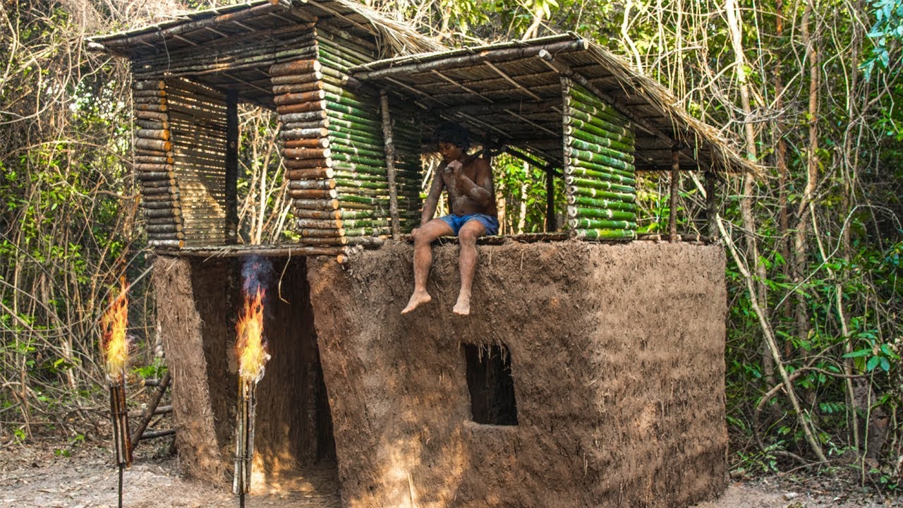 ⁣Primitive Technology: Building Beautiful Biggest House Villa Modern Style Out Of Mud,Grass