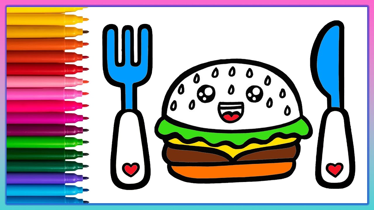 Drawing and Coloring a Cute Hamburger 🍔🍴 Drawings for Kids &amp; toddlers ...