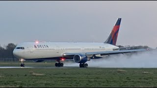 [4K] *VERY RARE* Delta B767-400 (N830MH) Landing and Take-off at Groningen Airport Eelde