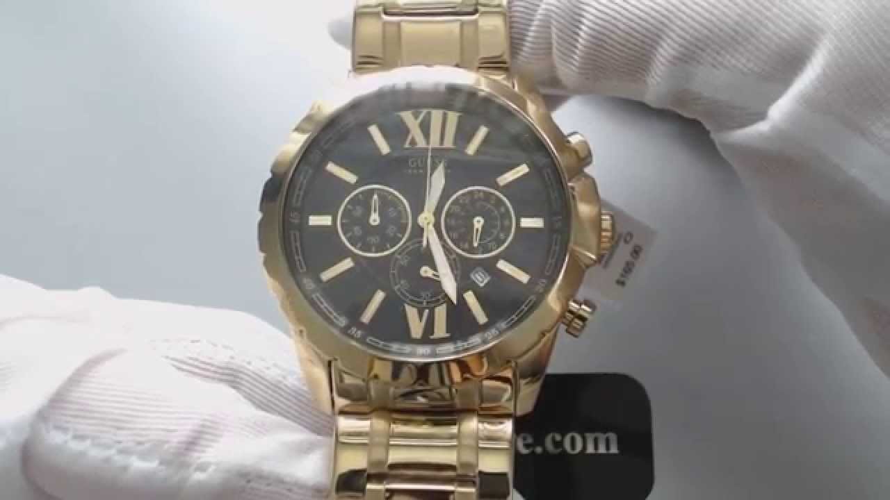 Men's Gold Guess Chronograph Stainless Steel Watch U0193G1 - YouTube