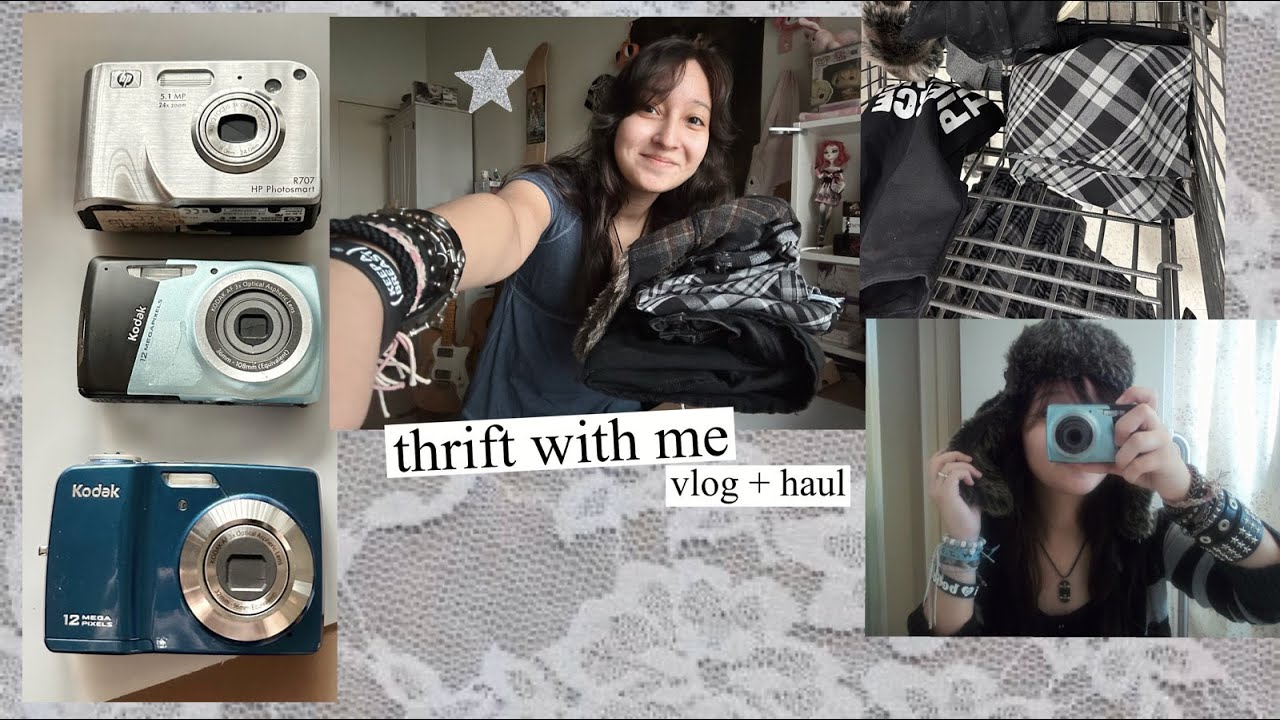 thrift with me + small thrift haul: grunge coquette y2k alternative emo, digital camera, pawn shop ✩