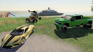 Millionaire plays with expensive cars on private beach | Farming Simulator 19