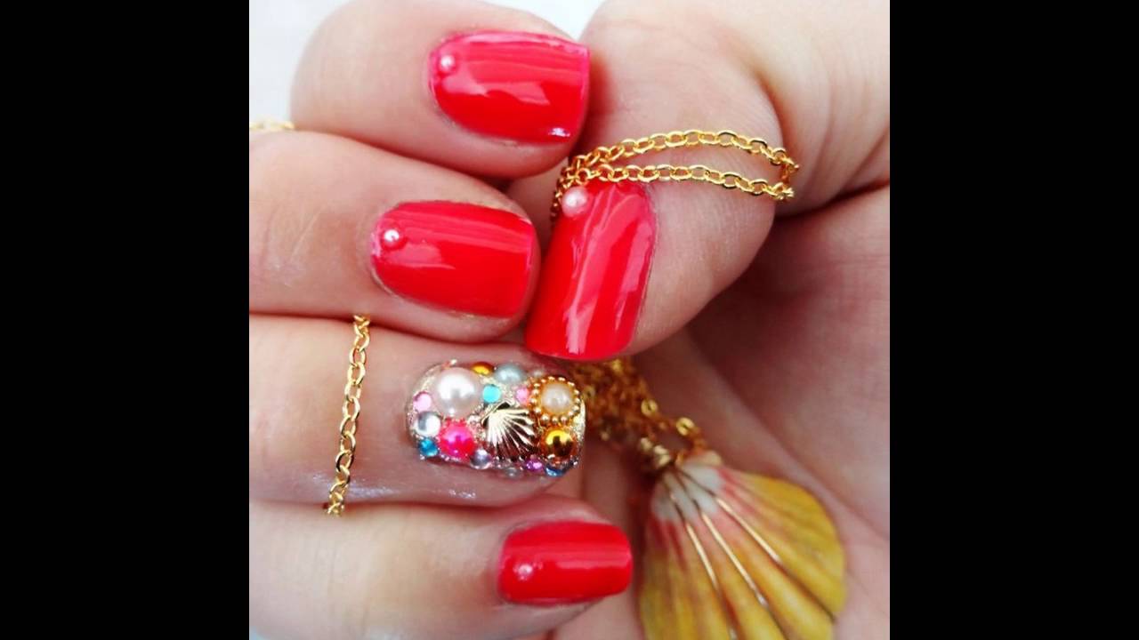 Diseños de Uñas decoradas con brillos rojos - YouTube