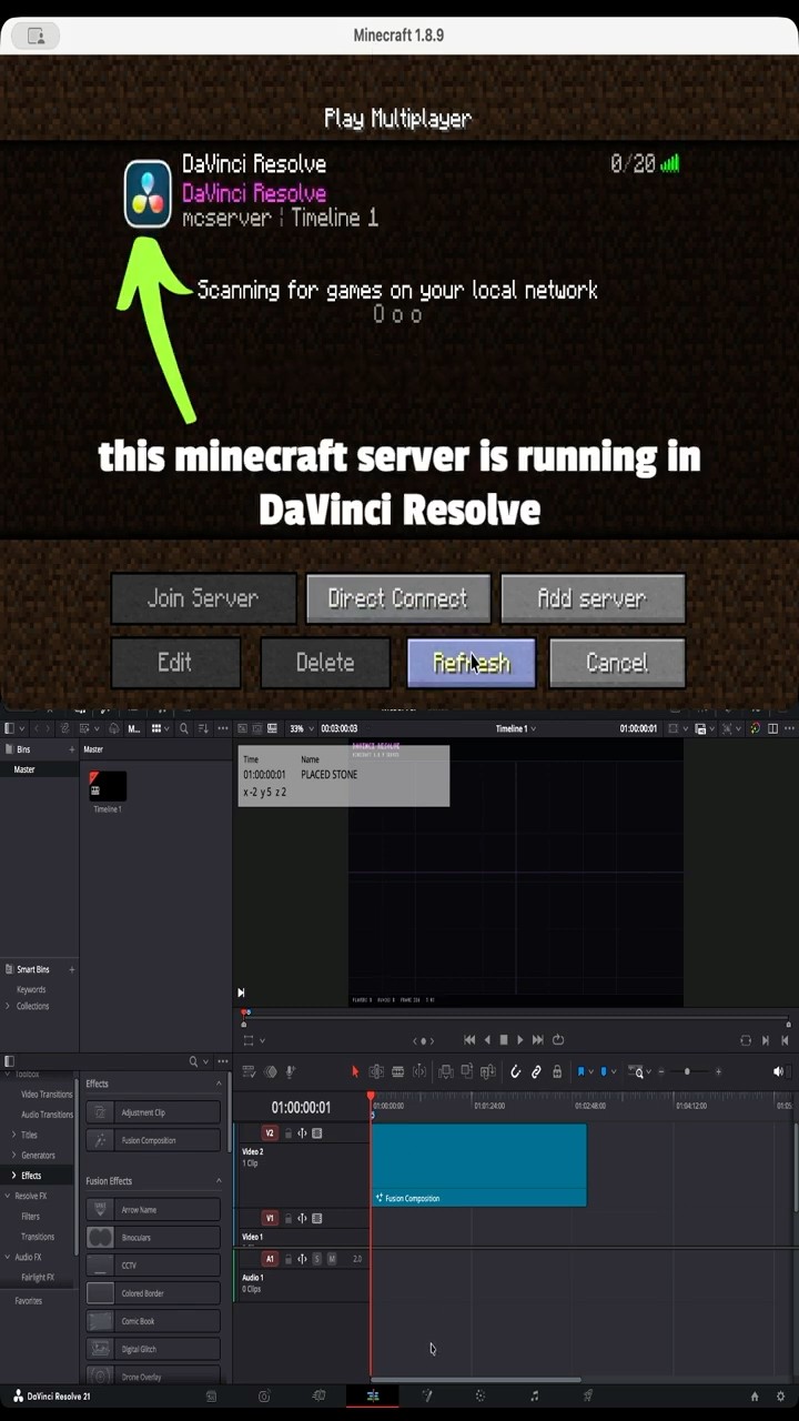 Thumbnail: I made a minecraft server in DaVinci Resolve